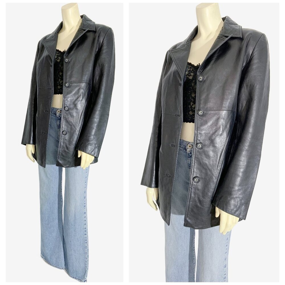 Vintage Black Leather Blazer Coat by DANIER / Made in Canada / size Small - Picture 8 of 11